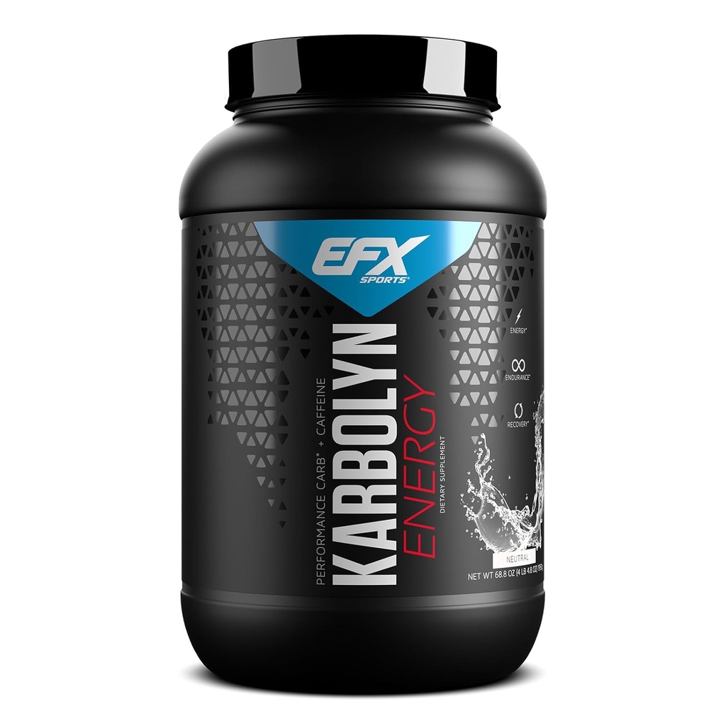 EFX Sports Karbolyn Énergie (en anglais) Performance Poudre d'hydrate de carbone + caféine (en anglais) Charge de glucides et énergie (en anglais) 250mg Caféine (en anglais) Sans sucre (en anglais) 38 portions (neutral)