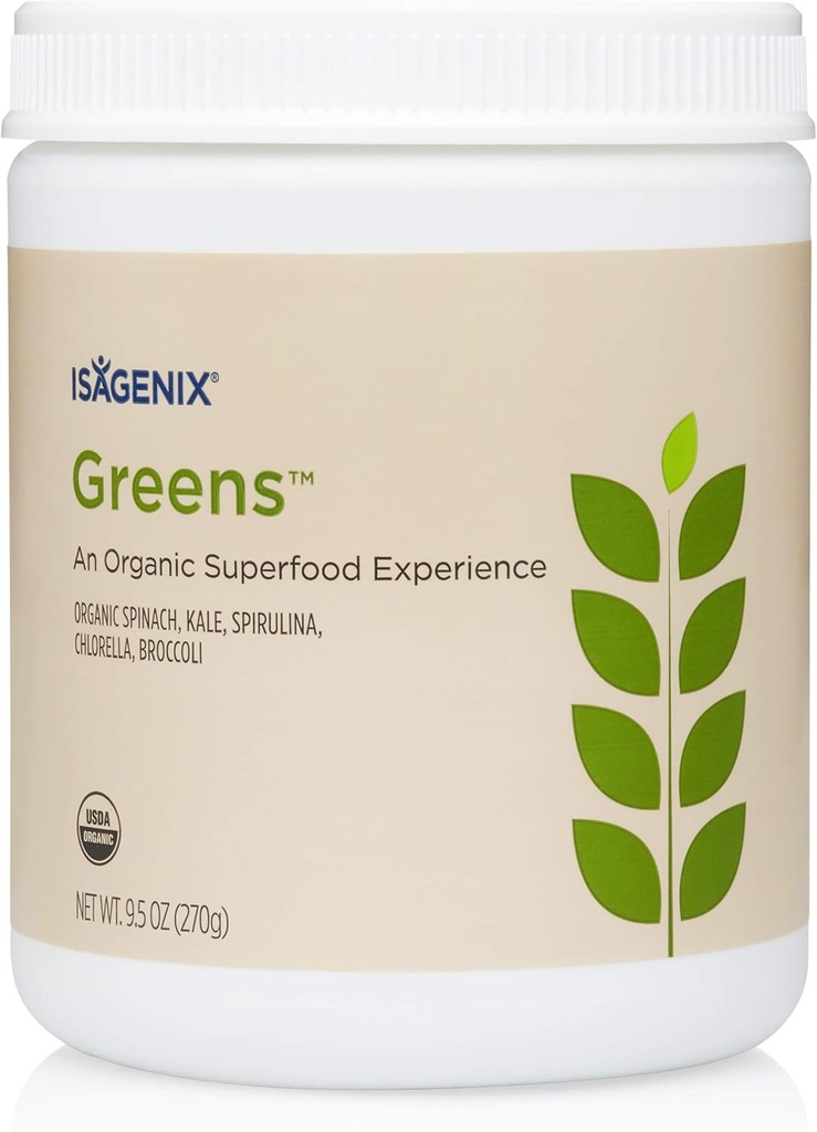 Isagenix Verts organiques, Superfood Drink Mix de Phytonutriments Drink Mix avec des épinards organiques, Kale, Spiruline, Chlorella, Brocoli, et plus pour soutenir l'alimentation - 270 Grams (30 portions)