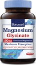 Bonawell Magnésium Glycinate, Supplément de magnésium chélaté, Biodisponibilité maximale et absorption, Sans gluten, 100mg Magnésium élémentaire, Nerve, Coeur, Santé musculaire et relaxation, 90 Capsules Vegan