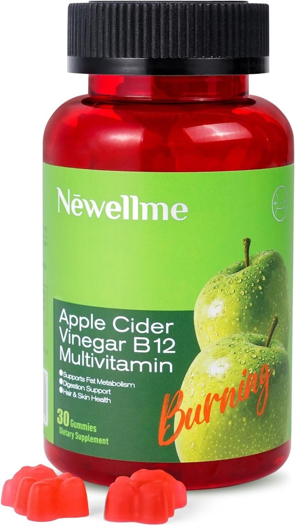 NEWELLME Apple Cider Vinegar Gummies B12 Multivitamin,ACV Supplement Gummy Vitamins,Vegetarian Supplement for Women & Men,Non GMO,Support Normal Energy Levels & Gut Health 30 Gummies (30)