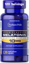 Puritan's Pride Premium Super Strength Melatonin 10mg aide au sommeil, complément alimentaire pour le son, le repos et le sommeil plus long, 4 mois d'approvisionnement, 120 capsules de libération rapide (paquetage mai vary)