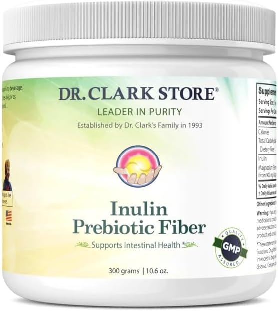 Dr Clark Inulin Powder (FOS) – Fibre soluble prébiotique pour la santé des intestins, 300g – soutient la santé et la régularité digestives