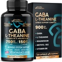 GABA L-Theanine 900 mg - Fabriqué aux États-Unis - Magnésium - Vitamine B6 - Calme, Sommeil, Relaxation et Support de l'humeur - 750 mg Gamma AminoAcide butyrique, 150 mg L-Theanine - Forme non-habitante, Vegan - 120 Capsules