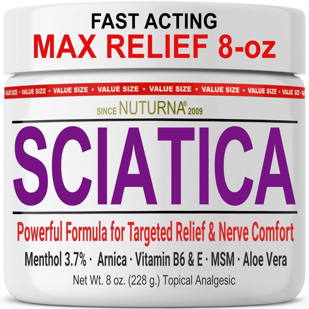Crème Nerve Sciatica - Crème Confort maximum pour les pieds, les mains, les jambes, les orteils, le dos - Naturel Ultra Strength Arnica, MSM, Mentol, Confort apaisant, Grand 8 Oz