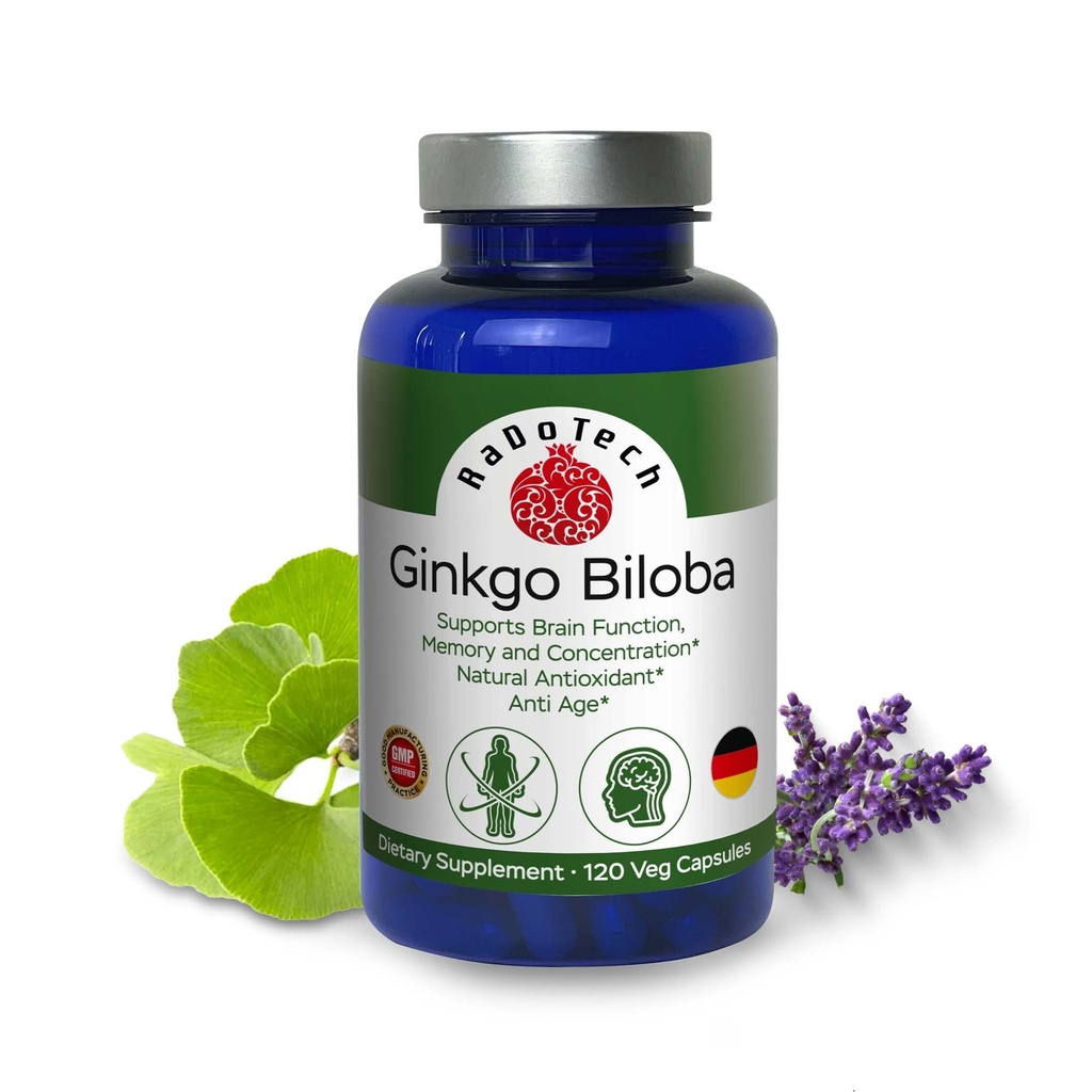 Ginkgo Biloba, Soutien de la mémoire, du focus et de la fonction cérébrale, Antioxydant-Rich, à base végétale, GMP, Capsules végétales nootropiques à base de plantes, 120 Compte (paquet de 1)