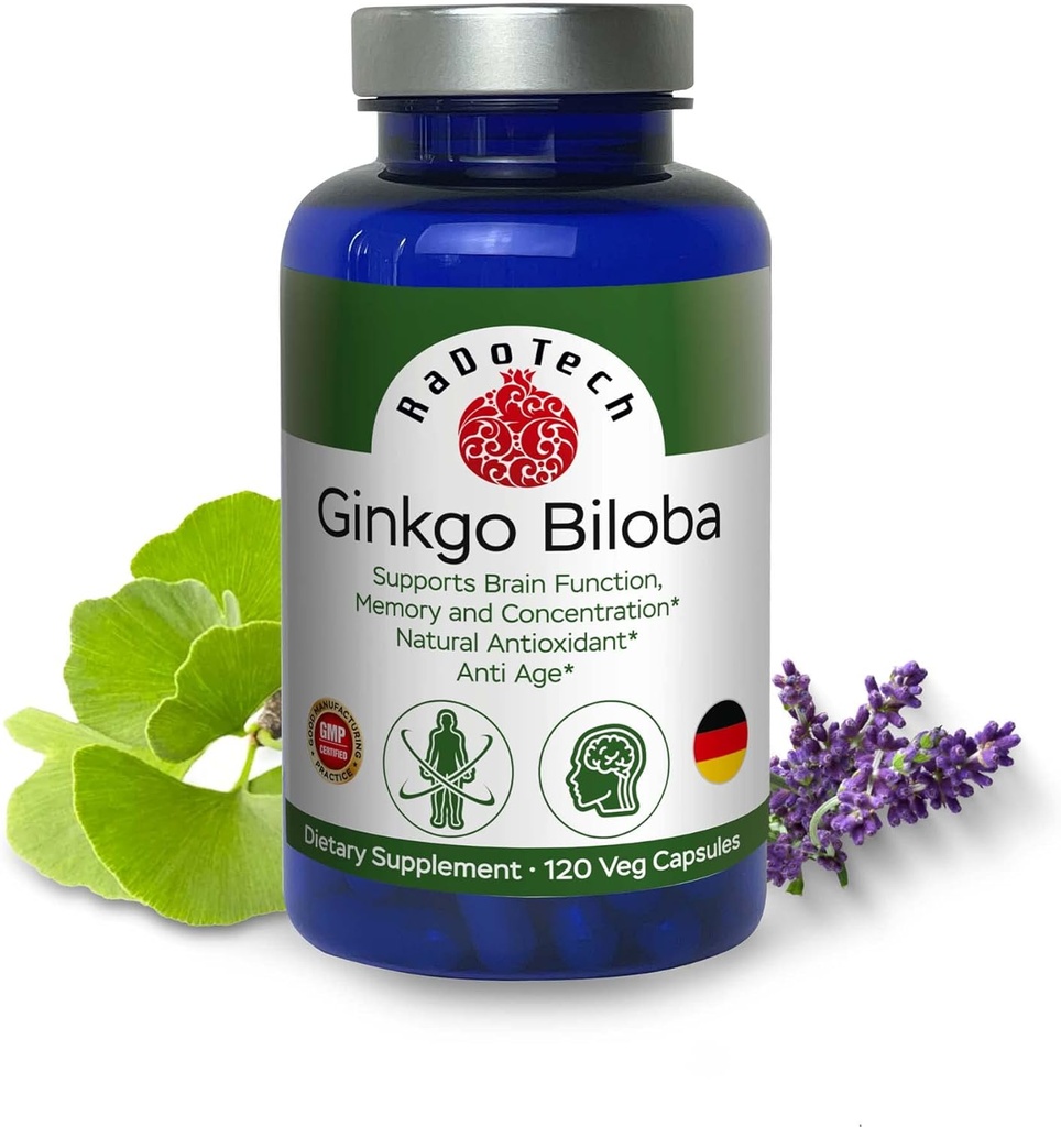 Ginkgo Biloba, Soutien de la mémoire, du focus et de la fonction cérébrale, Antioxydant-Rich, à base végétale, GMP, Capsules végétales nootropiques à base de plantes, 120 Compte (paquet de 1)