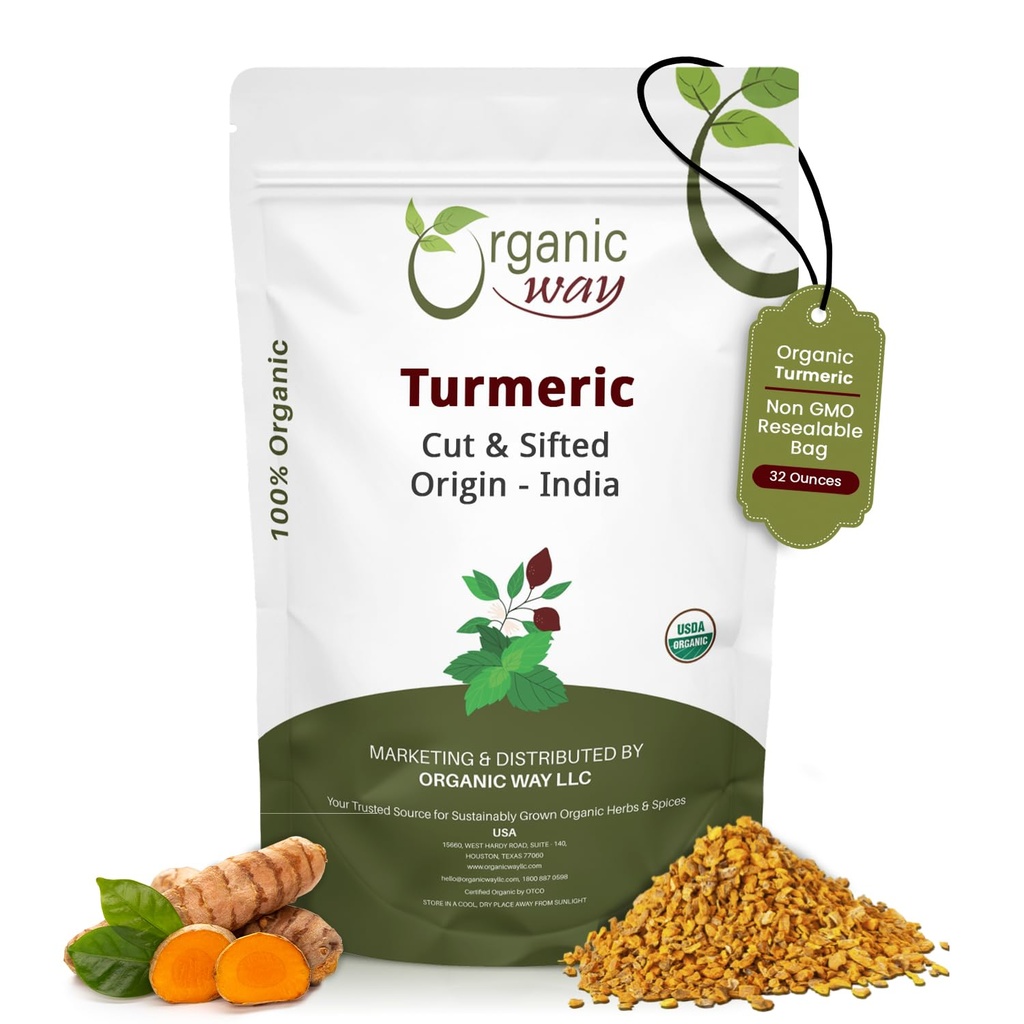 Cut & Sifted (Curcuma Longa) - Thé à base de plantes Kasher & USDA Certifiés Végétaux, non-OGM et sans gluten 100% Raw from India (2LBS / 32Oz.)