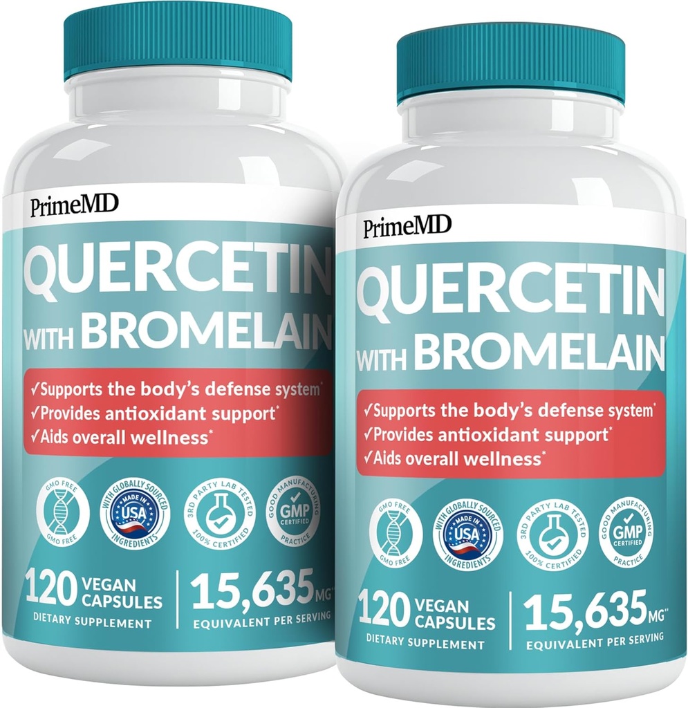 28-en-1 Quercetin avec supplément de bromelain - Quercetin 500mg Capsules pour le soutien quotidien de défense immunitaire - Quercetin avec vitamine C et zinc pour les adultes enrichis en vitamine D (120 ct, paquet de 2)