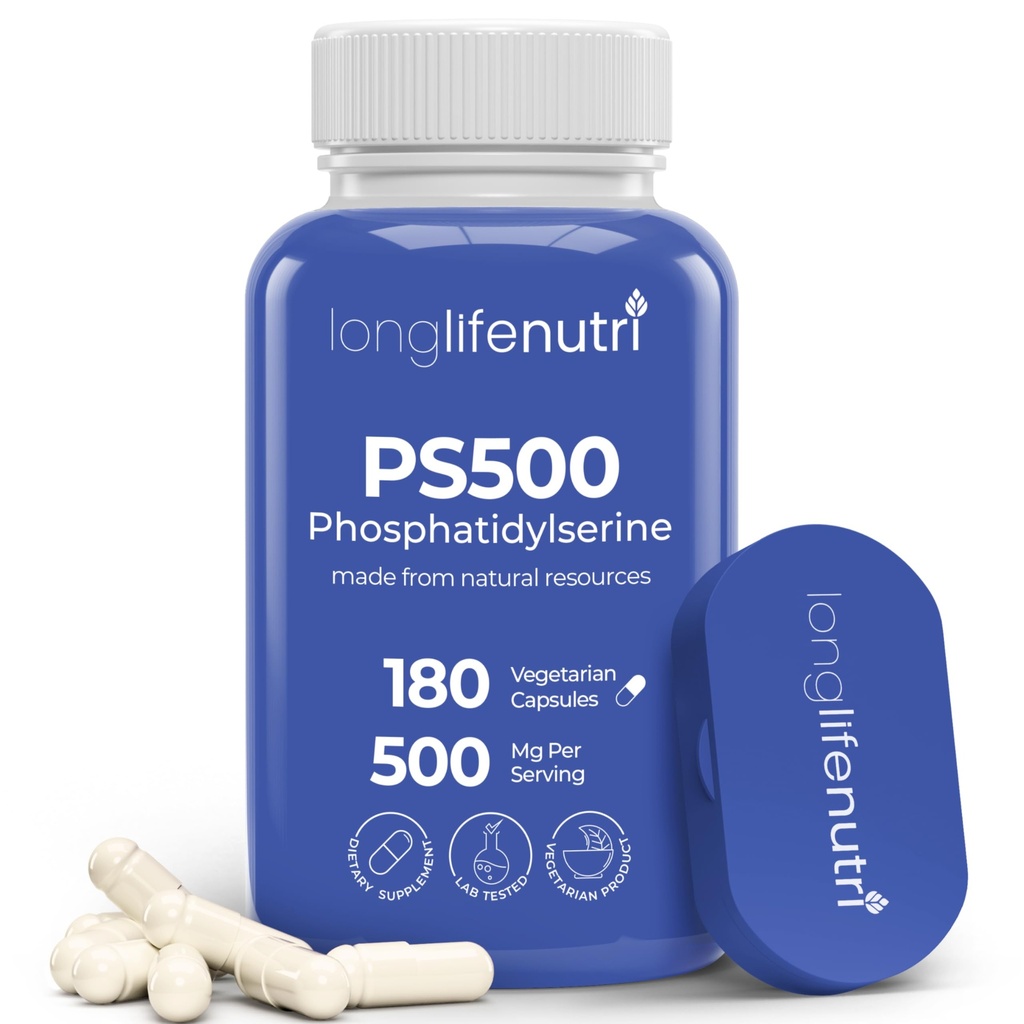 Phosphatidylsérine Pure 500mg – 180 pilules végétariennes, 3 mois d'approvisionnement, supplément pour renforcer la mémoire, la focalisation et la fonction cognitive, fabriqué aux États-Unis, laboratoire testé, sans soja, non OGM
