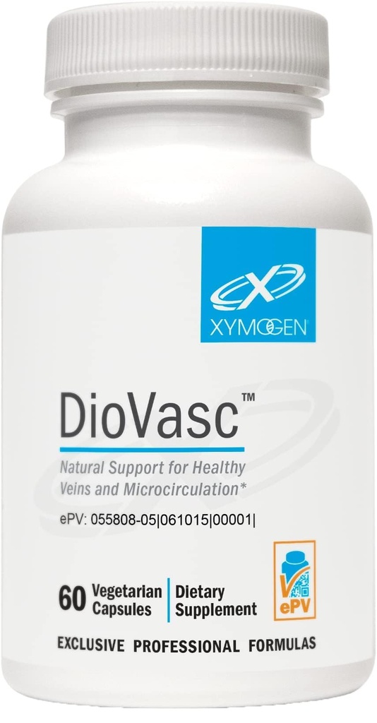 XYMOGEN DioVasc - Soutien des veines saines, capillaires, circulation sanguine - Diosmin micronisé pour l'absorption accrue - Supplément de flux sanguin, aide à promouvoir le drainage lymphatique normal (60 capsules)