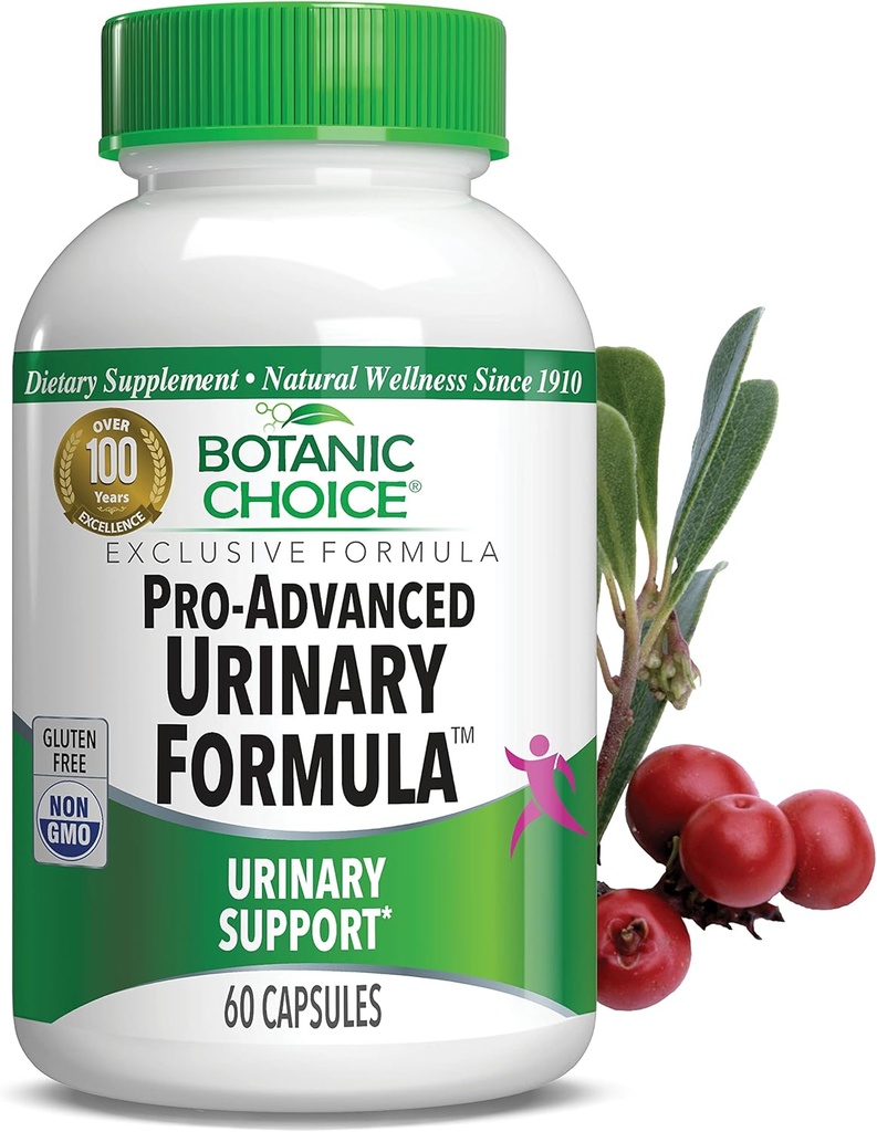 Botanic Choice Pro-Advanced Urinary Formula-Blend for Urinary Tract Health Support - Magnésium Cranberry Uva Ursi Damiana - 60 Capsules