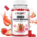 Gommies de fer pour les enfants, les femmes et les hommes, supplément de fer avec multivitamine - Complexe vitamine B, C, B6, B12, Folate, zinc pour l'anémie, carence en fer, fabricant de sang, énergie - fraise, végétalien 60ct