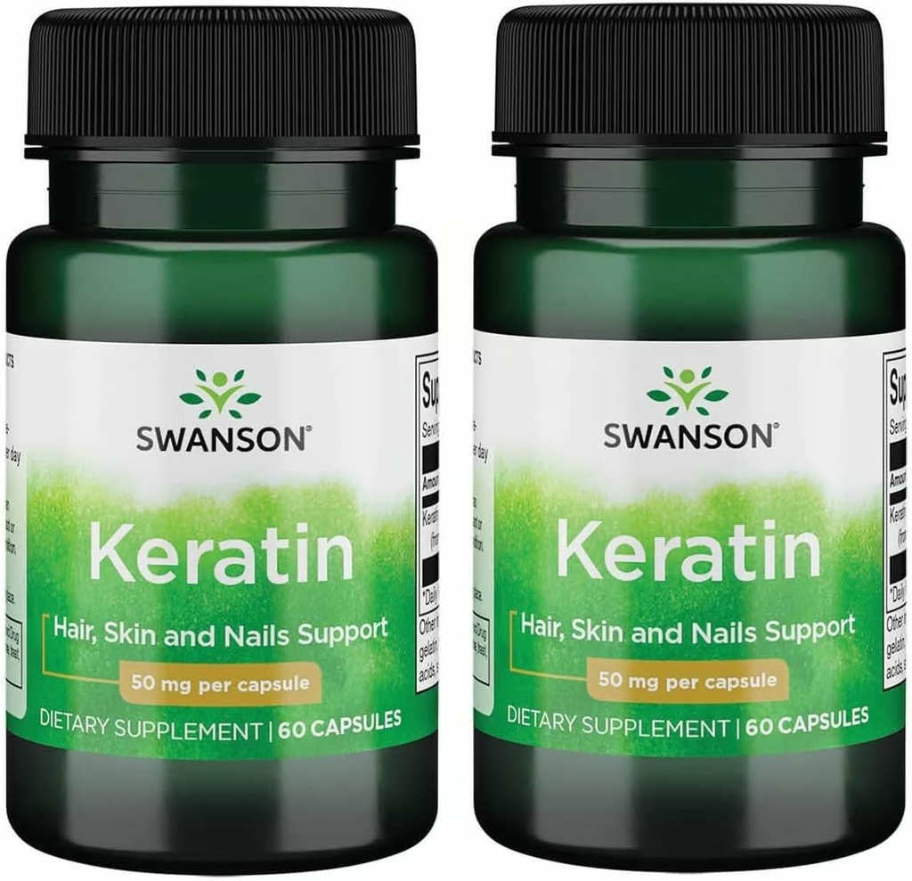 Swanson Keratin (from Tibetan Wool) - Natural Supplement Promoting Healthy Joints, Hair, Skin & Nails - Helps Nourish Healthy Connective Tissues - (60 Capsules, 50mg Each) (2 Pack)