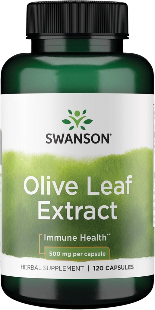 Swanson Olive Leaf Extract Capsules with 20% Oleuropein - Fournit un soutien immunitaire, favorise la santé du système cardiovasculaire et soutient une pression artérielle saine - (120 Capsules, 500mg chacun)