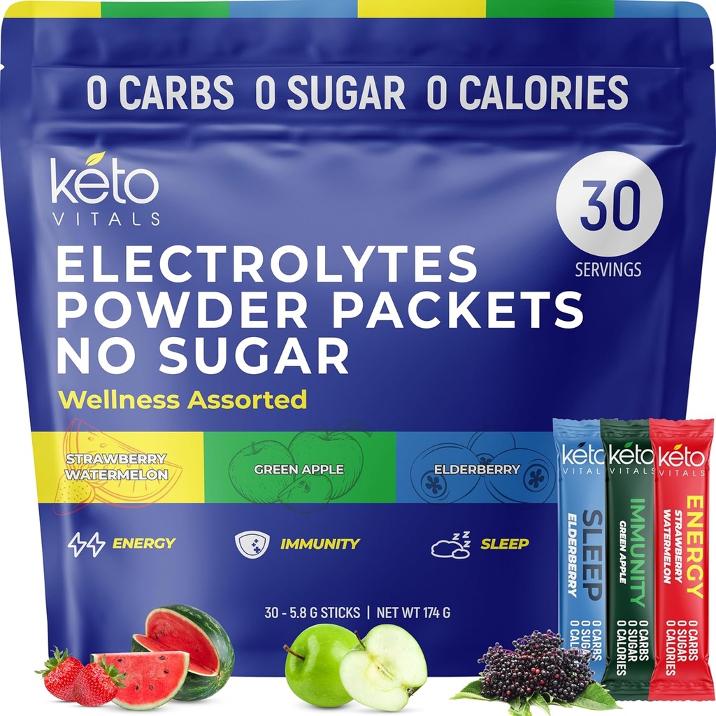 Keto Vitals Electrolytes Powder Packets avec de l'énergie, l'immunité, le sommeil Avantages ajoutés
