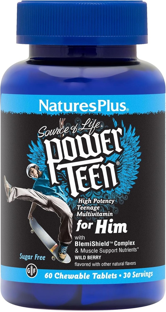 NaturesPlus Source de puissance de vie Adolescents pour lui, Berry sauvage - 60 comprimés à croquer, paquet de 2 - Adolescents de haute puissance multivitamine - sans gluten, sans sucre - 60 portions totales
