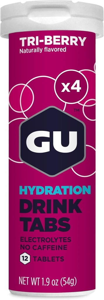 GU Hydratation énergétique Comprimés de boissons électrolytiques, boisson sportive d'endurance améliorée pour la course à pied, le cyclisme, le triathlon, le 4-Count (48 portions), Tri-Berry