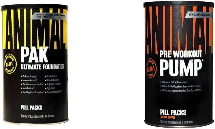 Pak animal - Paquet de vitamines et suppléments tout-en-un pratique - Zinc et pompe – Pré-entraînement - Pompes à jets de veine – Facile à enlever la pilule stimulante pour les séances d'entraînement en tout temps – 30 Nombre