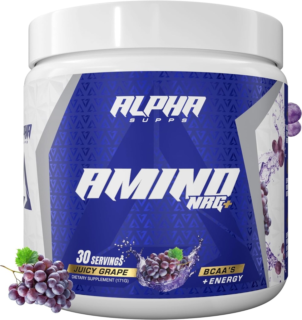 Alpha Supps Amino NRG+ BCAA Amino Energy Recovery Poudre - Mélange d'hydratation avec électrolytes - Focus Blend pour un support optimal des performances chez les hommes et les femmes (30 portions, raisin juteux)