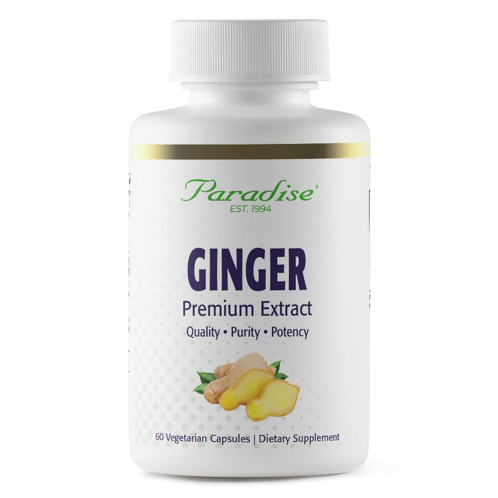 Extrait de gingembre premium Paradise Herbes pour la santé digestive, Super Potent, Ultra Pure, Vegan, Non-OGM, Sans gluten, 60 Capsules végétariennes