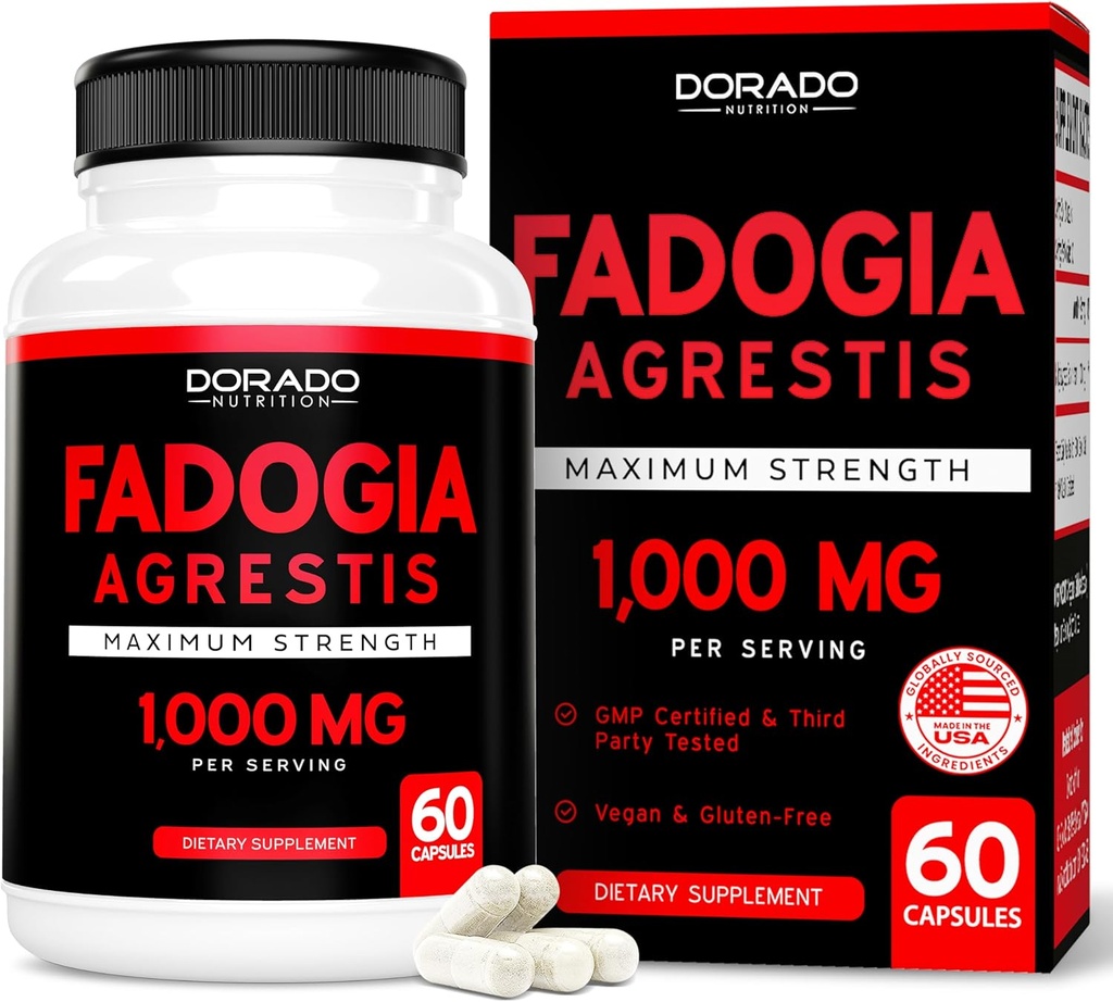 Fadogia Agresti Extrait 1000mg par portion - [Force maximale] - Force, entraînement, performance athlétique, masse musculaire - Testé par une tierce partie - Zéro remplissage - Sans gluten, sans OGM, gélules végétaliennes