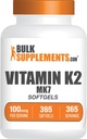 BulkSupplements.com Vitamin K2 Softgels - Vitamin K2 MK7, Vitamin Supplements - Gluten Free, 1 Softgel per Serving, 365 Count (Pack of 1)