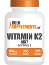 BulkSupplements.com Vitamine K2 Softgels - Vitamine K2 MK7, Suppléments vitaminiques - Sans gluten, 1 Softgel par portion, 365 Nombre (paquet de 1)
