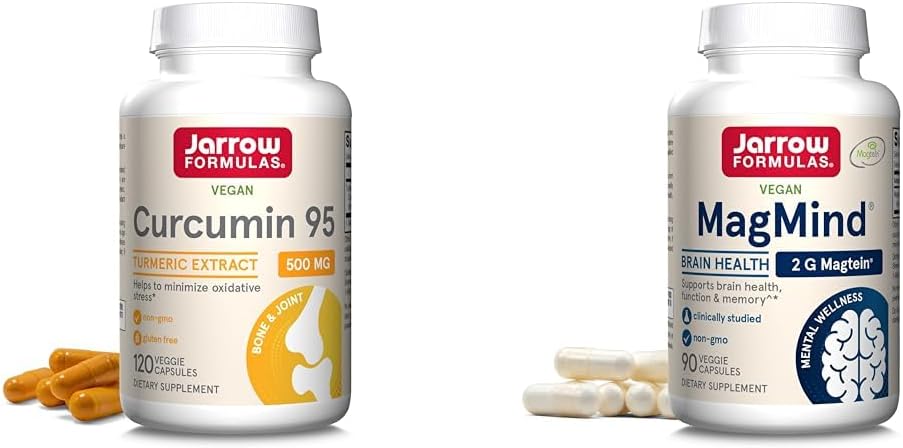 Formules de Jarrow Curcumin 95 500mg - Jusqu'à 120 portions (capsules de Veggie) - Extrait de Curcumine curcumine et MagMind Santé du cerveau avec Magtéine (Magnésium L-Thréonate), supplément alimentaire