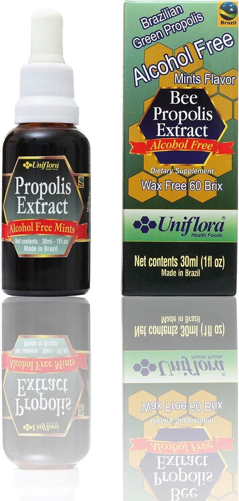 Propolis d'abeilles vertes brésiliennes Uniflora – 60 Brix – Extrait liquide sans alcool – Arôme de menthe – 30ml