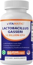 Vitamatic Lactobacillus Gasseri - 12 milliards par gélule DR - 60 Compte - Soutien digestif - Fabriqué avec fibre d'inuline prébiotique