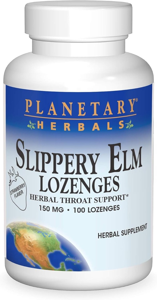 Herbals Planétaires Slippery Elm Strawberry Lozenges, soutien à la gorge des herbes, 100 Lozenge