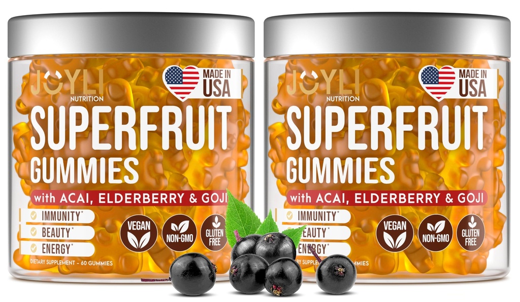 2 Pack - Gommies de fruits multivitamines Vitamines A, C, D & E pour les adultes et les enfants - Gommy de superfruit pour les femmes et les hommes avec Goji, Elderberry - soutient l'immunité, la digestion et l'énergie - 60 Gommies de légumes à croquer