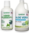 Land Art Pure Aloe Vera Gel buvable Non aromatisé 64 fl oz + Menthe de chlorophylle liquide Aromatisée 16 fl oz