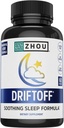 Zhou Driftoff - Nature Inspired Sleep Aid, Valerian Root & Melatonin pour le sommeil pour les hommes et les femmes, Supplément de sommeil calme pour les adultes avec Gaba & Camomile pour se détendre - 60 Capsules de Veggie