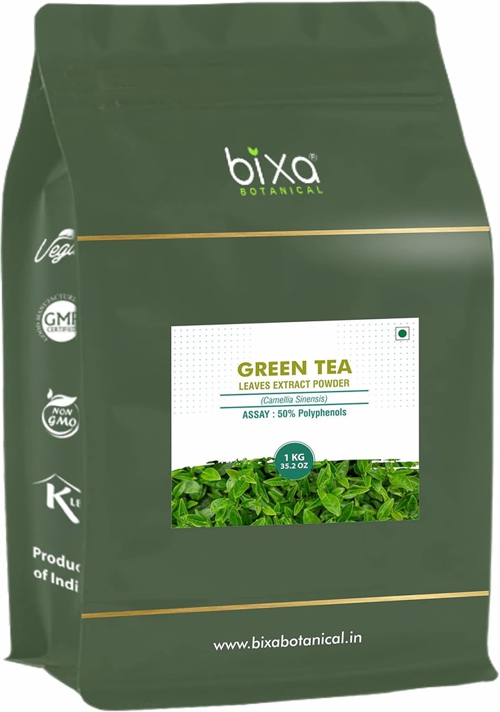 bixa BOTANIQUE complément naturel ayurvédique thé vert 100% pur authentique qualité premium (Camellia sinensis) Extrait sec - 50% Polyphénols par UV -1Kg (35,2 Oz) Pack