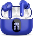 Ecouteurs sans fil Bluetooth 5.3 Casques Basse Stéréo Ear Buds avec le bruit Annuler l'affichage Mic LED dans les écouteurs IP7 Imperméable 36H Temps de jeu pour ordinateurs portables Téléphones Sports entraînement bleu