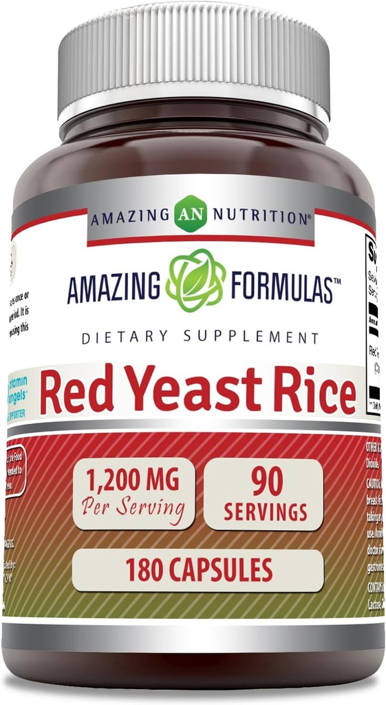 Amazing Formulas Red Yeast Rice 1200mg Per Serving Capsules Supplement | Non-GMO | Gluten Free | Made in USA (180 Count)
