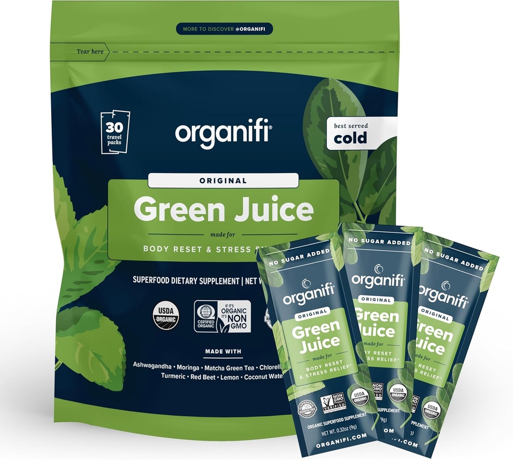 Organifi: GO Packs - Green Juice - Organic Superfood Supplement Powder - 30 Travel Packs - Organic Vegan Greens - Hydrates and Revitalizes