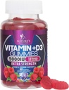Vitamine D3 Supplément Gummy 5000 UI (125 mcg) Vitamines diététiques D pour les hommes et les femmes - Soutien de la santé des os, des dents, des muscles et des immunes, haute puissance VIT D3 Nature - sans OGM et sans gluten - 60 gommes