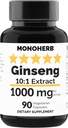 MONOHERB Extrait de ginseng 1000 mg - 90 capsules végétariennes
