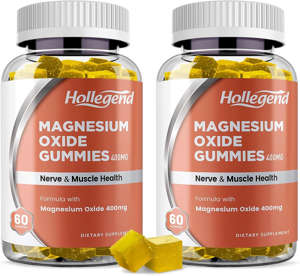 Oxyde de magnésium 400mg Gummies, supplément à croustillant d'oxyde de magnésium pour la santé musculaire, nerveuse et cardiaque, végétalien, goût de pinapple, 120 comte
