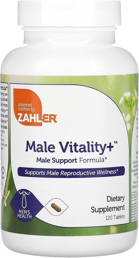 Zahler Male Vitality+ Male Support Enhancing Supplement Formula with Shilajit, Ashwagandha, CoQ10, Vitamines et Minéraux - Supplément santé pour hommes sans OGM Kosher pour le bien-être de la reproduction (120 comte)