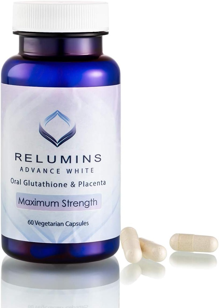 Relumins Advanced White Glutathione Capsules - Max Strength Supplement with ALA, Placenta, Rose HIPS & Vitamin C - Supports Collagen & Youthful Skin, Made in USA - 60 Caps