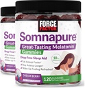 Facteur de force Somnapure Gummies avec la mélatonine, Supplément de soutien de sommeil sans drogue pour les adultes avec l'insomnie occasionnelle, Dream Berry Flavor, 120 comte (paquet de 2)