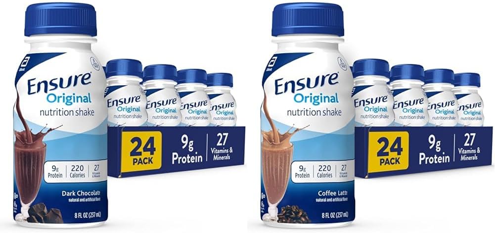 Ensure Original Dark Chocolate & Coffee Latte Nutrition Shake Bundle | Meal Replacement | 24 Packs Each