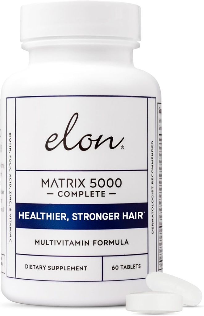 Elon Matrix 5000 Multivitamine complète — Vitamines de croissance de la peau, des cheveux et des ongles — Vitamines de croissance des cheveux sains pour les femmes et les hommes — Supplément biotine de 5000 mg (60 jours)