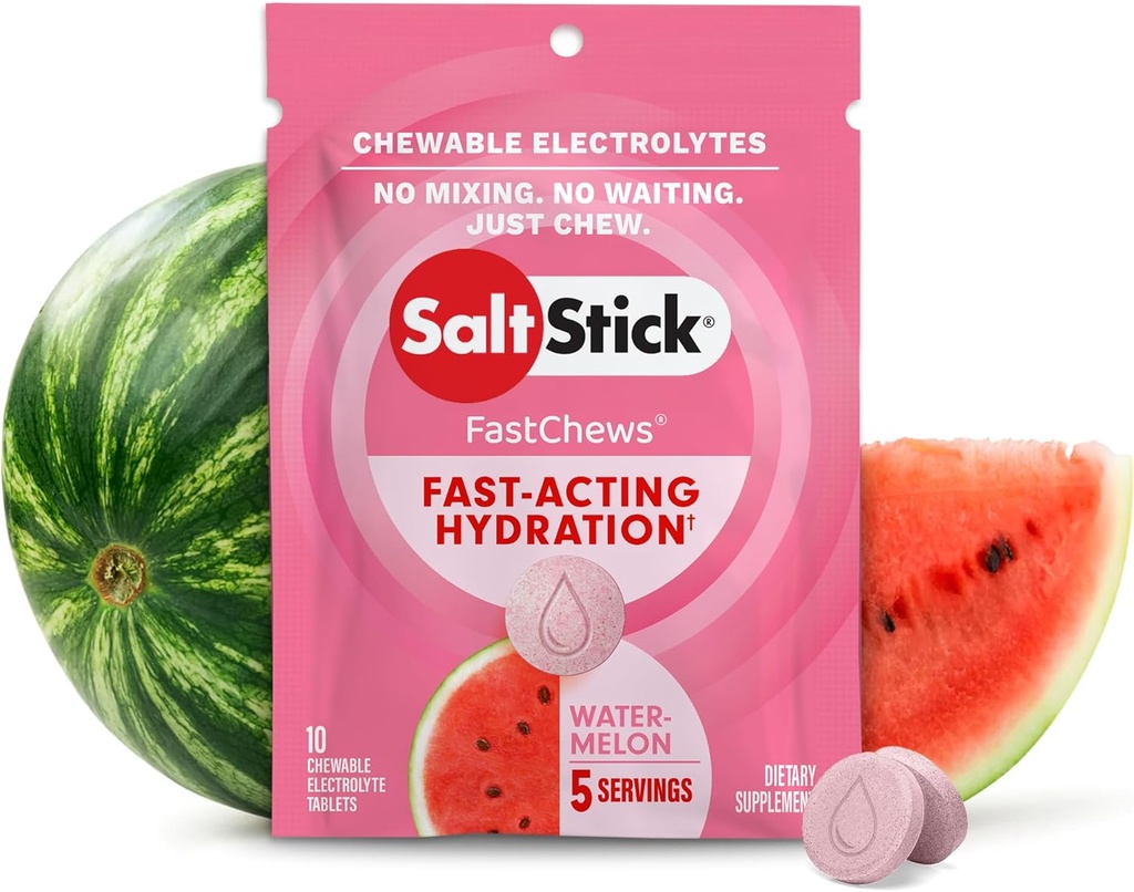 Comprimés de remplacement d'électrolytes SaltStick Fastchew pour la réhydratation, lot de 10 comprimés, pastèque, 10 Compte