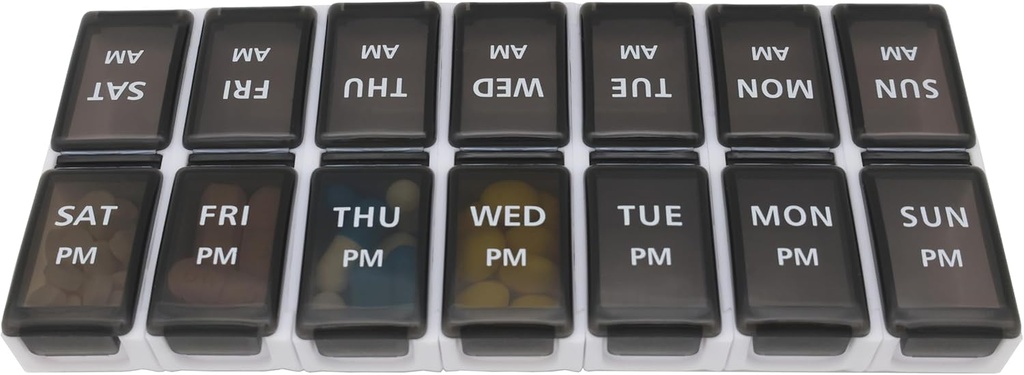 Pilule hebdomadaire de 7 jours AM PM Organisateur, ShysTech Grande Pilule boîte pour pilules/vitamine/Suppléments/médication (séparable, petit noir)