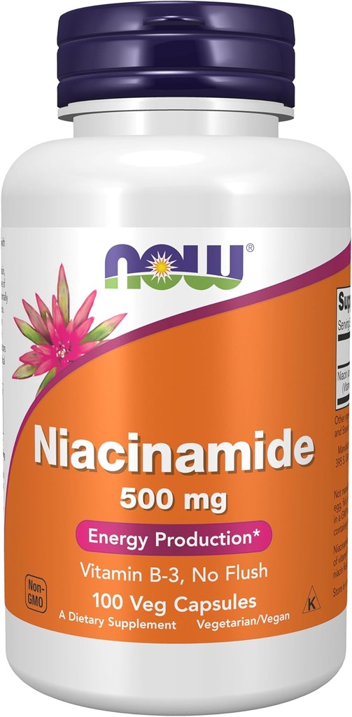 MAINTENANT Aliments suppléments, Niacinamide (vitamine B-3) 500 mg, Production d'énergie*, 100 gélules
