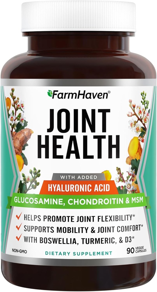 FarmHaven Glucosamine Chondroïtine MSM avec Boswellia, Turmeric.Acide hyaluronique ajouté et vitamine D3.